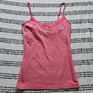 Merona Striped Lace Spaghetti Vintage Tank Top NWOT With a Built-in Bra - Size S